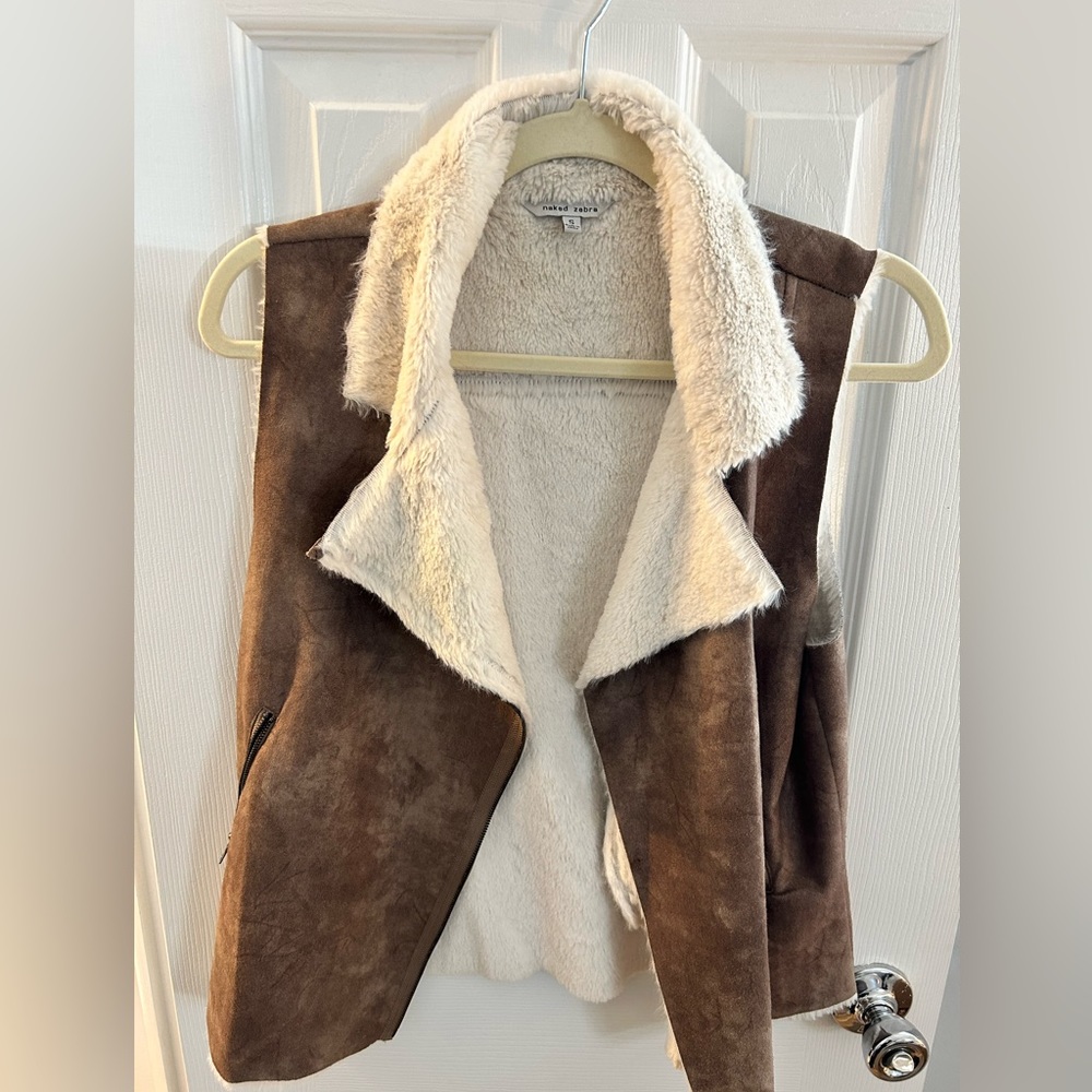 naked zebra faux fur vest